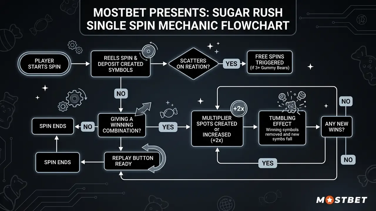 sugar rush slot spin mechanics flowchart